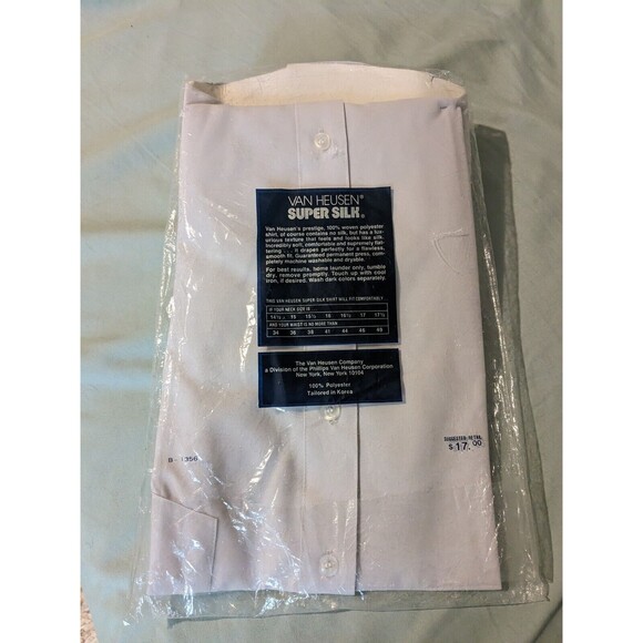 NOS Vintage VAN HEUSEN 16.5 Super Silk Button Up Lt Gray Short Sleeve Shirt M/L - Picture 3 of 5